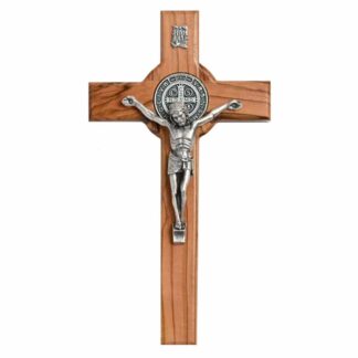 Olive Wood 6" Wall Crucifix with Saint Benedict Jubilee Medal