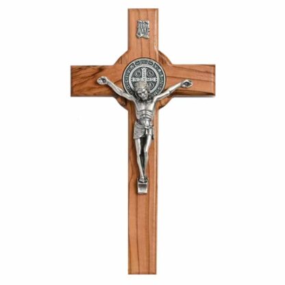 Olive Wood 6" Wall Crucifix with Saint Benedict Jubilee Medal