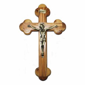 Olive Wood 8" Budded Wall Crucifix